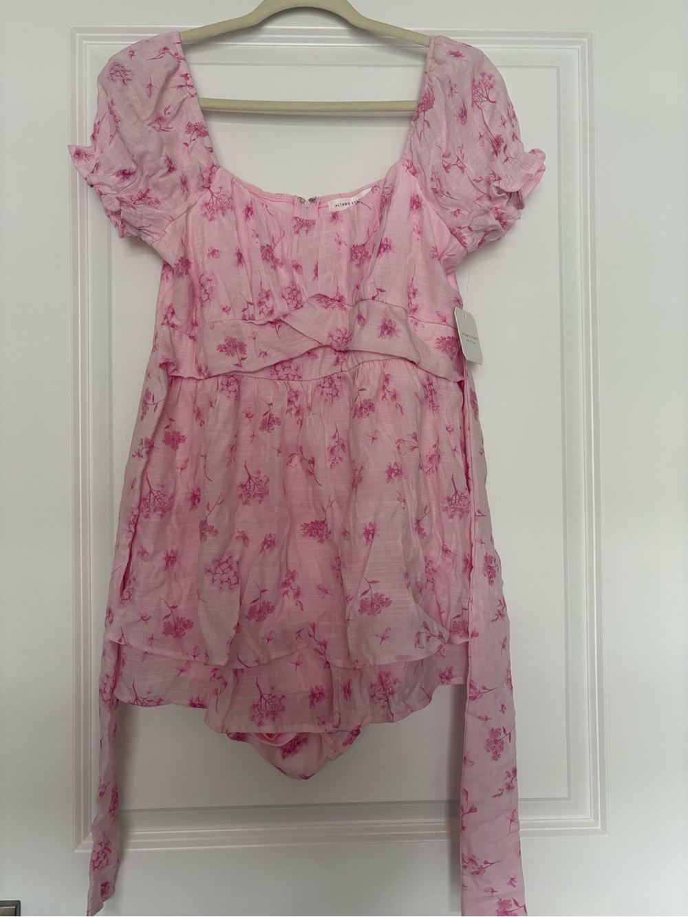 Altar'd State Pink Floral Tiered Mini Romper